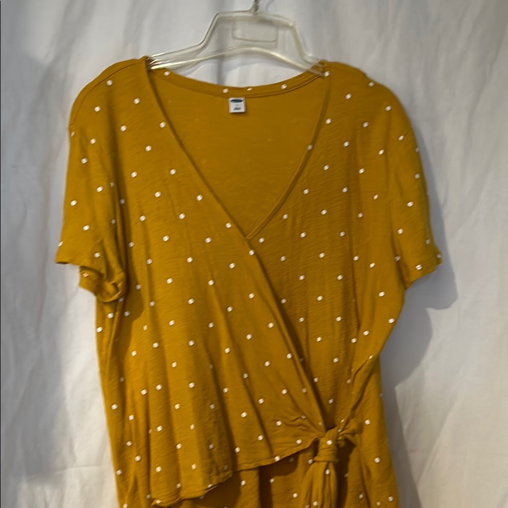 Polka Dot Wrap Top in Mustard